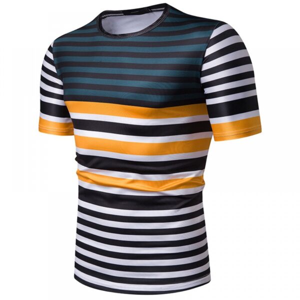 New Summer Men's Short-Sleeved T-Shirt Men's Contrast Striped Slim Casual T-Shirt - Image 2