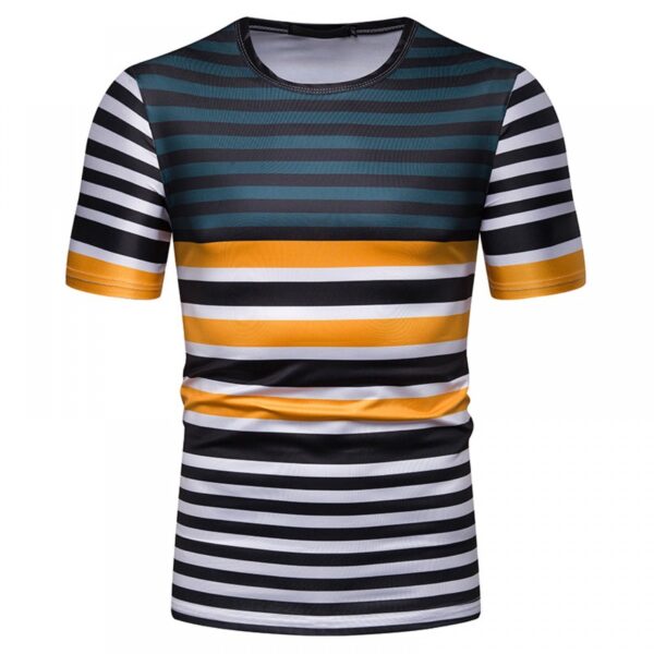 New Summer Men's Short-Sleeved T-Shirt Men's Contrast Striped Slim Casual T-Shirt - Image 4