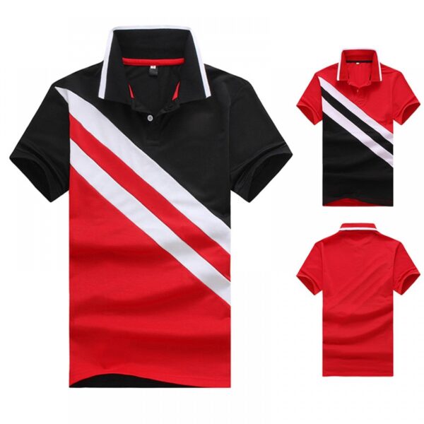 New Men's Wind Diagonal Stripes Stitching Lapel Short-Sleeved Large Size T-Shirt - Image 2
