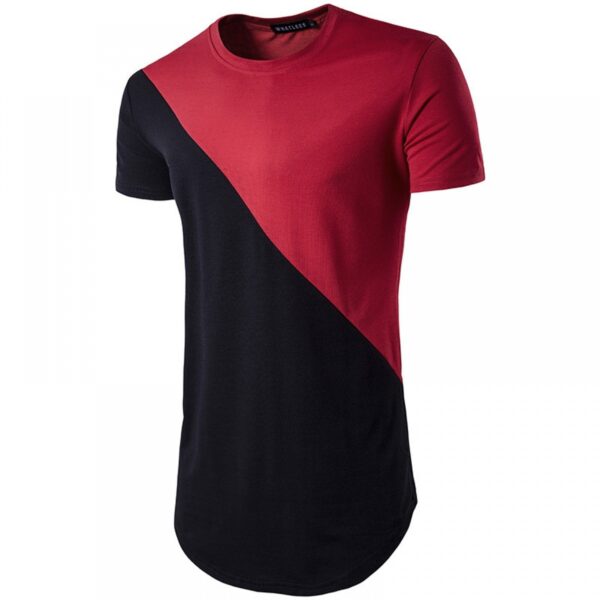 Summer New Men's Stitching Mid-Length Round Neck Short-Sleeved T-Shirt Mens - Image 2