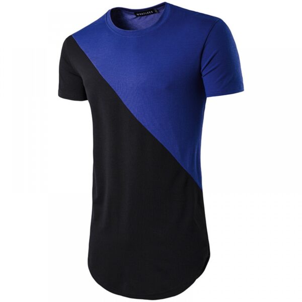 Summer New Men's Stitching Mid-Length Round Neck Short-Sleeved T-Shirt Mens - Image 3