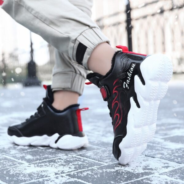 Winter New Boys' Cotton Shoes Children's Big Cotton Shoes Hot Style Plus Wool Warmth Non-Slip Plus Velvet Sneakers - Image 2