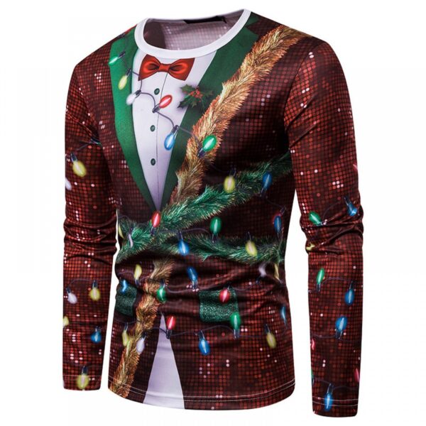 New 3D Personality Fake Two-Piece Printing Fashion Men's Christmas Holiday Long-Sleeved T-Shirt - Image 2