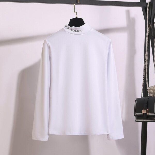 New Fat Long-Sleeved All-Match T-Shirt Loose Round Neck Printing Irregular Half High Collar Bottoming Shirt Women - Image 2