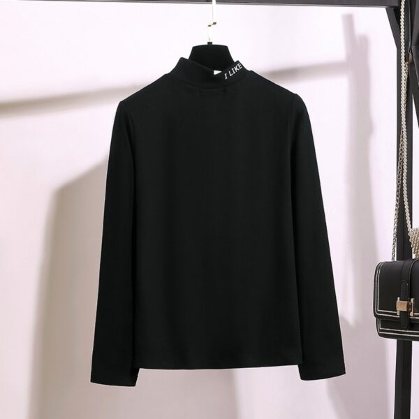 New Fat Long-Sleeved All-Match T-Shirt Loose Round Neck Printing Irregular Half High Collar Bottoming Shirt Women - Image 4