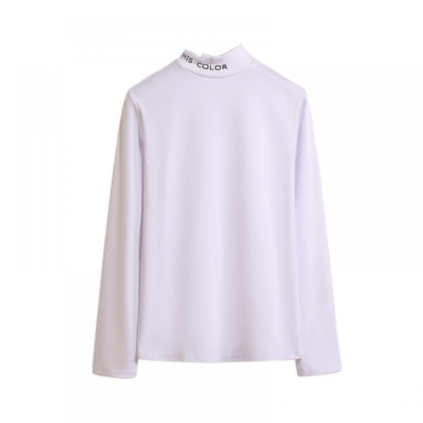 New Fat Long-Sleeved All-Match T-Shirt Loose Round Neck Printing Irregular Half High Collar Bottoming Shirt Women - Image 5