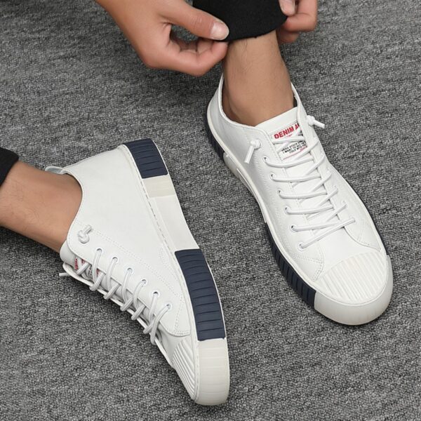 Summer Men's Board Shoes Soft Leather European Station White Shoes Men's Leather Trendy Shoes Shell Toe Daily Casual Shoes - Image 2
