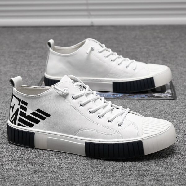 Summer Men's Board Shoes Soft Leather European Station White Shoes Men's Leather Trendy Shoes Shell Toe Daily Casual Shoes - Image 3
