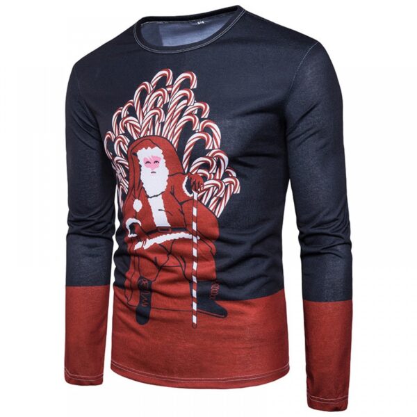 Autumn and Winter New Men's Fashion Santa Claus Hand-Held Color Stick Printing 3D Long-Sleeved T-Shirt - Image 2