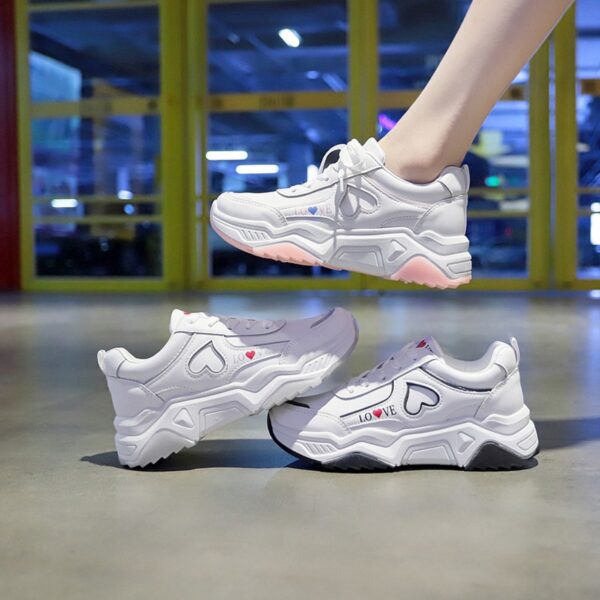 Women Spring New Sports Shoes Female Students Flat Running White Sneakers