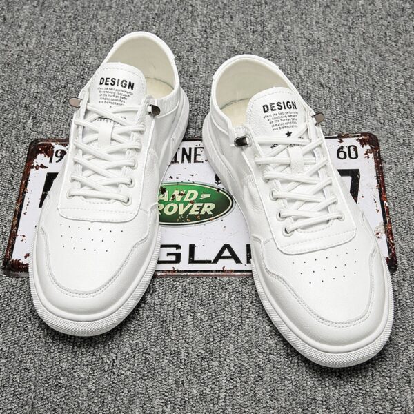 Summer New Pure Leather White Shoes Men's Trend Casual Shoes Sneakers Men's Shoes White Trendy Shoes - Image 3