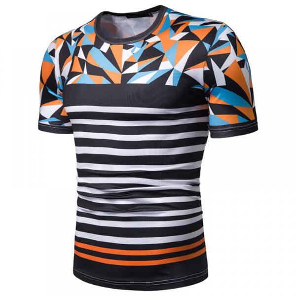 New Summer Men's Short-Sleeved T-Shirt Mens Contrast Striped Slim Casual T-Shirts - Image 2