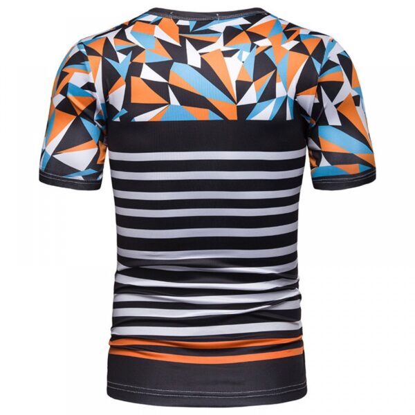 New Summer Men's Short-Sleeved T-Shirt Mens Contrast Striped Slim Casual T-Shirts - Image 3