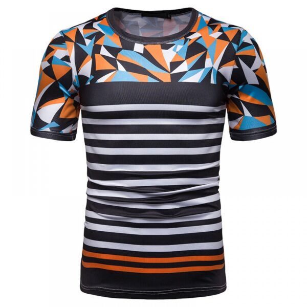 New Summer Men's Short-Sleeved T-Shirt Mens Contrast Striped Slim Casual T-Shirts - Image 4