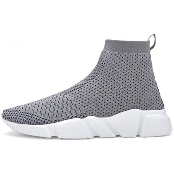 Men's Running Shoes Breathable Knit Slip On Sneakers Lightweight Athletic Shoes Casual Sports Shoes High Top Grey - Image 2