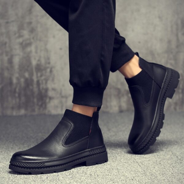 Men's Shoes Autumn High Top Leather Shoes Men's British Martin Boots Men's Leather Short Boots Leather Boots - Image 3