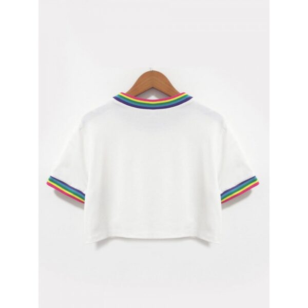 Rainbow Stitching Loose Cropped T-Shirt - Image 4