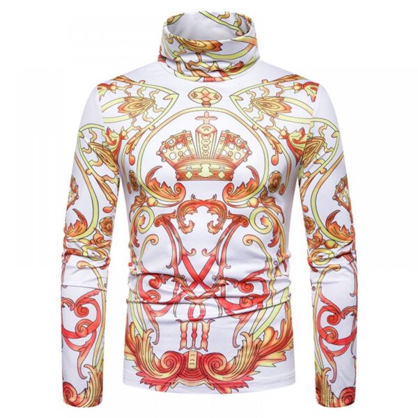 New Men's Plus Size 3D Classical Crown Printing High Neck Long Sleeve T-Shirt Bottoming Shirt