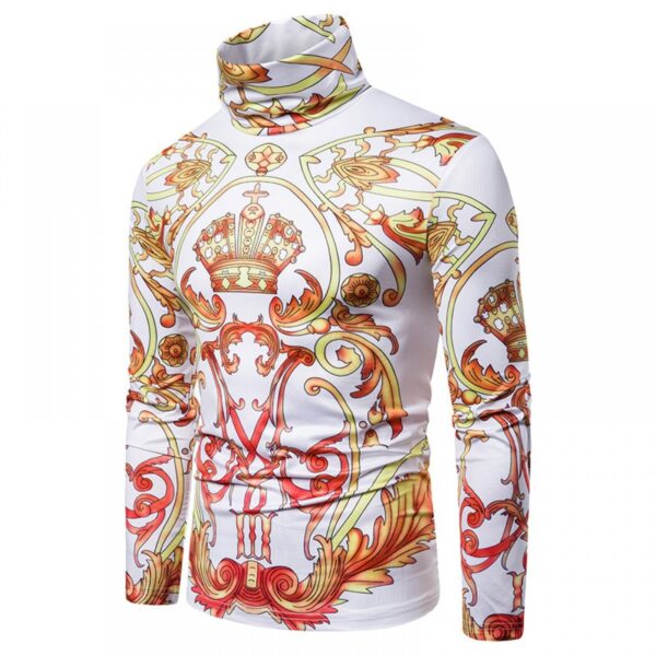 New Men's Plus Size 3D Classical Crown Printing High Neck Long Sleeve T-Shirt Bottoming Shirt - Image 2
