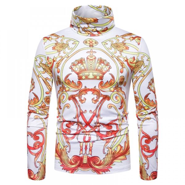 New Men's Plus Size 3D Classical Crown Printing High Neck Long Sleeve T-Shirt Bottoming Shirt - Image 4