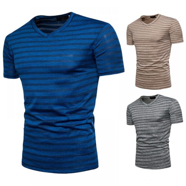 New Men's Fashion Plus Size Striped Short Sleeve T-Shirt - Image 3