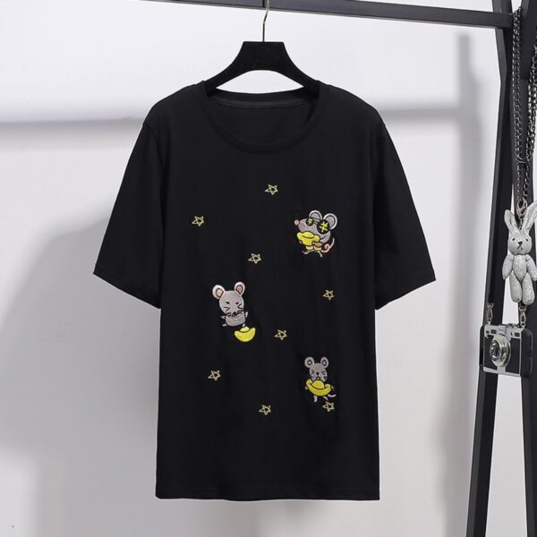 Extra Large Size Women's Fat Summer Short-Sleeved T-Shirt With Embroidery Loose Plus Size Top - Image 2
