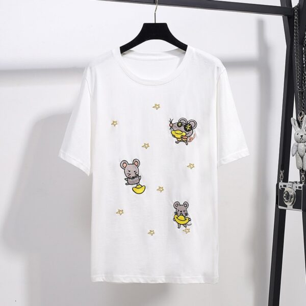 Extra Large Size Women's Fat Summer Short-Sleeved T-Shirt With Embroidery Loose Plus Size Top - Image 3