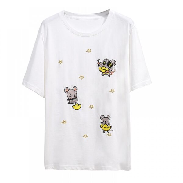 Extra Large Size Women's Fat Summer Short-Sleeved T-Shirt With Embroidery Loose Plus Size Top - Image 5