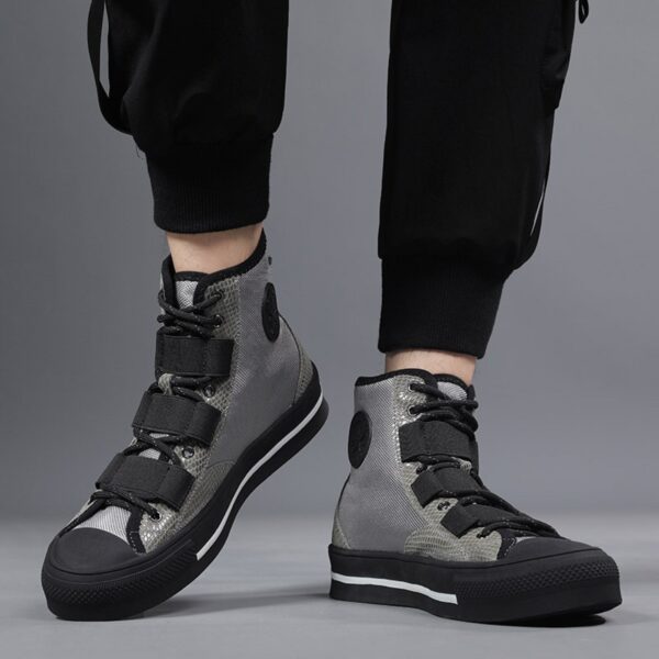 Men's Round Toe Fabric Stitching Casual Mens Canvas Shoes Flat Heel - Image 3