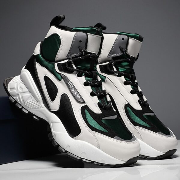 New Men's Casual High-Top Sneakers Stitching Trend Thick-Soled Inner Increase Warmth Running Shoes - Image 3