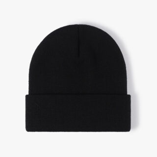 Black Warm and Thick Double-layer Wool Hat Simple Knitted Beanies
