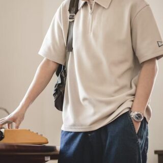 Large Size Half Zip Polo Shirt Retro Casual Men's Wear