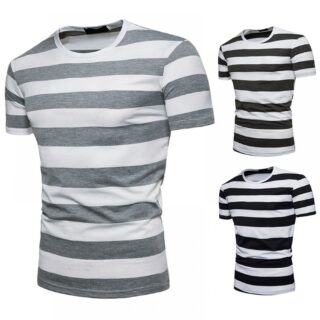 New Men's European Size Thick Striped Short-Sleeved T-Shirt