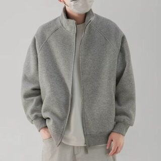 Solid Color Stand Collar Sweatshirt Men's Casual Loose Jacket