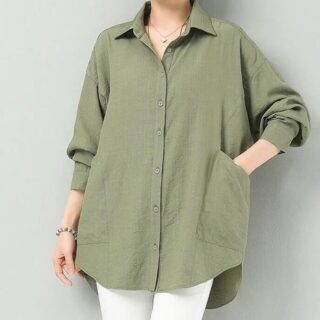 Cotton Long Sleeve Shirt Women's Medium Length Cardigan Thin Coat